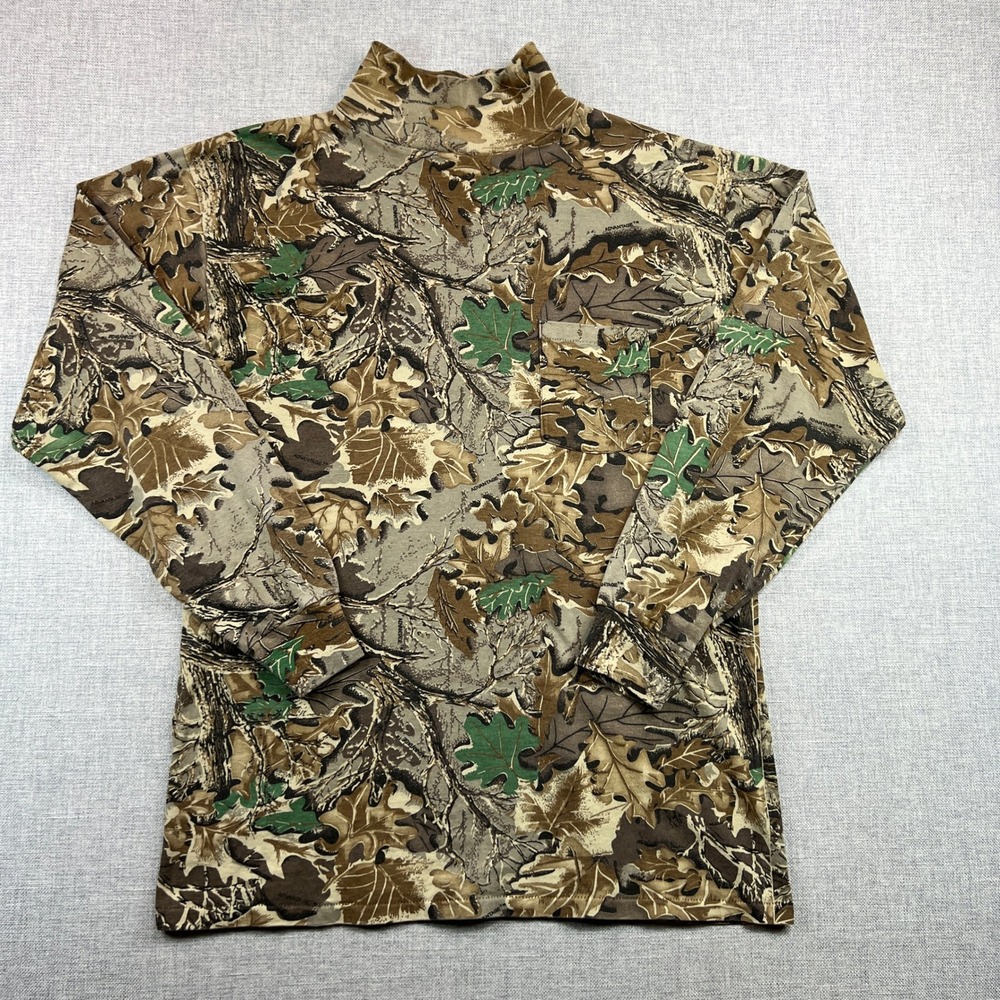 Vintage Advantage Camo Mock Neck Long Sleeve Shirt Men L USA Made Ace Sportswear